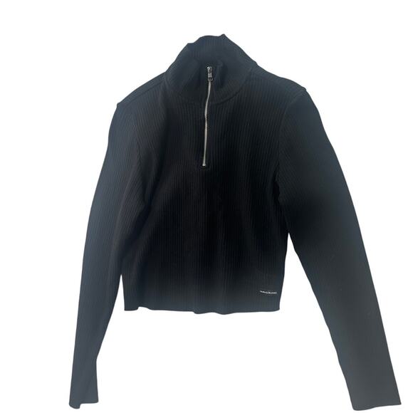 Calvin Klein XL Black Ribbed Cropped Half Zip Sweater - Picture 1 of 6